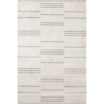 Koberec 120x170 cm KRÉMOVÝ ŠEDÝ KOBEREC ARUBA DO OBÝVACÍHO POKOJE MĚKKÝ VLASE V PASECH