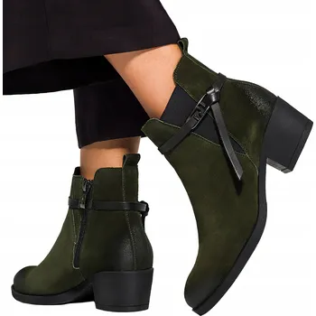 Dámská zimní obuv Dámské kožené kotníkové KOTNÍKOVÉ BOTY zelené barvy s nízkým Pásek POLSKÝ , velikost 37