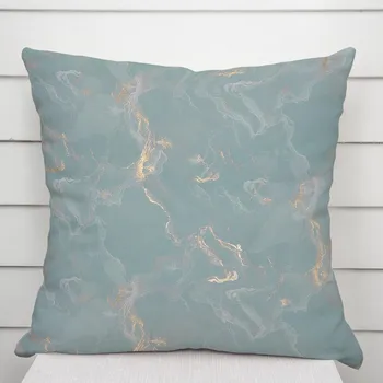 Povlak na polštářek Sametový povlak na polštář Isabela IBL-020 Zlatý/kouřový mramor na světle modrošedém 50 x 50 cm