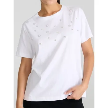 Dámské tričko Sinsay - Tričko s krátkým rukávem a ozdobným výstřihem - bílá - ZA540-00X - ZA540-00X-M-1