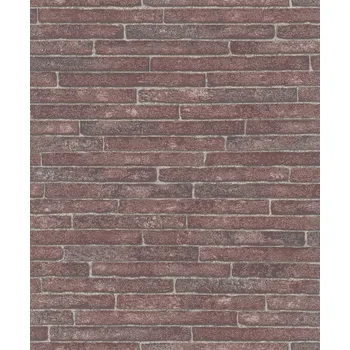 Tapeta Červená tapeta s efektem omšelé cihly a částečkami písku, 3D tapeta imitující zeď