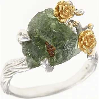 Prsten My Moldavite Stříbrný prsten s přírodním vltavínem 24-005-9756 57 mm