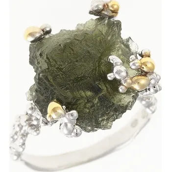 Prsten My Moldavite Stříbrný prsten s přírodním vltavínem 9199-8692 57 mm