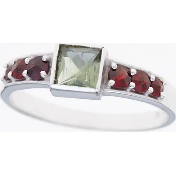 Prsten My Moldavite Stříbrný prsten s vltavínem a granáty 2025-5049 58 mm