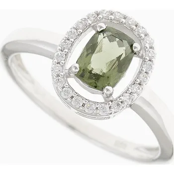Prsten My Moldavite Stříbrný prsten s vltavínem a zirkony R14-12888 61 mm