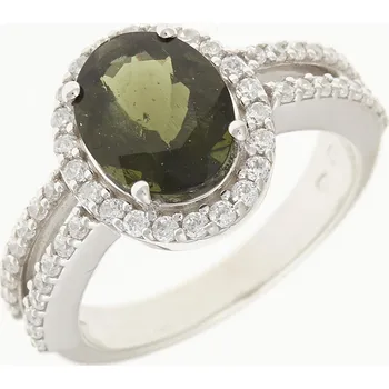 Prsten My Moldavite Stříbrný prsten s vltavínem a zirkony 985-12250 54 mm