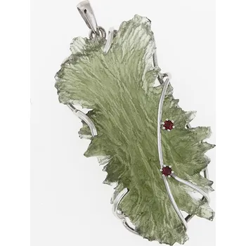 Přívěsek My Moldavite Zlatý přívěsek s přírodním vltavínem a granáty 8554