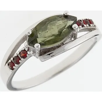 Prsten My Moldavite Stříbrný prsten s vltavínem a granáty 624G-10387 54 mm