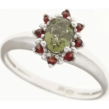 Prsten My Moldavite Stříbrný prsten s vltavínem a granáty 3001-4020 54 mm