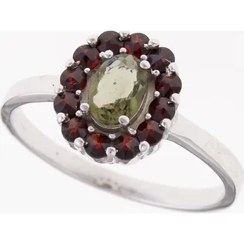 Prsten My Moldavite Stříbrný prsten s vltavínem a granáty 607G-8910 54.5 mm