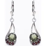 My Moldavite Stříbrné náušnice s vltavíny a granáty 2112
