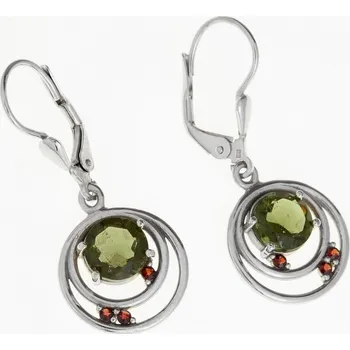 Náušnice My Moldavite Stříbrné náušnice s vltavíny a granáty 263G-836