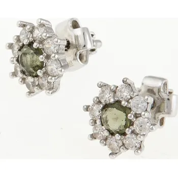 Náušnice My Moldavite Stříbrné náušnice s vltavínem a zirkony 2071-2