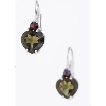 Náušnice My Moldavite Stříbrné náušnice s vltavíny a granáty - srdce 150G