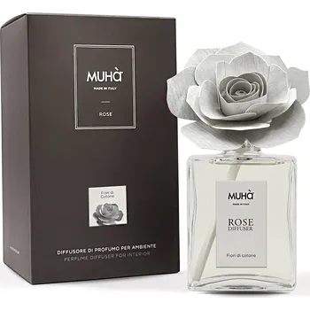 Aroma difuzér Muhà Rose difuzér s dřevěnou růží Fiori di Cotone Objem: 200 ml