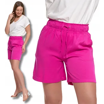 Dámské kraťasy KRÁTKÉ DÁMSKÉ KRAŤASY S VYSOKÝM PASEM VISKÓZA NA ZAVAZOVÁNÍ MORAJ RŮŽOVÉ XXL