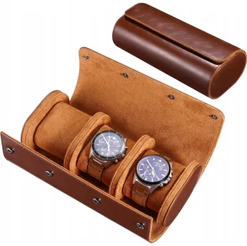 Hodinky Kožený válec pouzdra na hodinky Úložný box 3 mřížky držák na hodinky