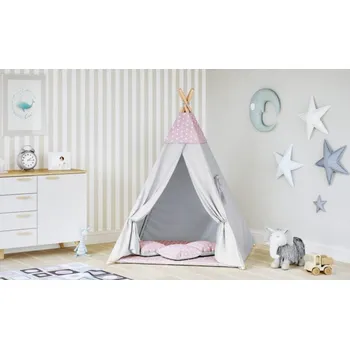 Dětský stan Dětský stan Tipi hvězdy růžový / šedý