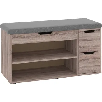 Botník Slevadoma Botník B-07 se sedákem Barva: dub truffle, Materiál: koženka - šedá