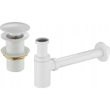 Sifon Mexen příslušenství, Umyvadlový flaškový sifon kulatý se zátkou click-clack, bez přepadu, bílá, 7991050-20