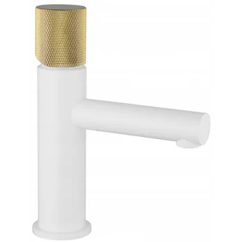 Vodovodní baterie Mexen ELBA ONE - umyvadlová baterie s designovým ovládáním, Bílá-Zlatá, 74101-25