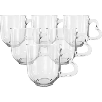 Altom Sada skleněných hrnků Heart, 310 ml, 6 ks, čirá