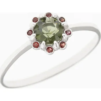 Prsten My Moldavite Stříbrný prsten s vltavínem a granáty 3125-4547 50 mm