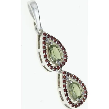 Přívěsek My Moldavite Stříbrný přívěsek s vltavíny a granáty 344G-894