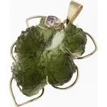 My Moldavite Zlatý přívěsek s přírodním vltavínem a zirkonem - list 759