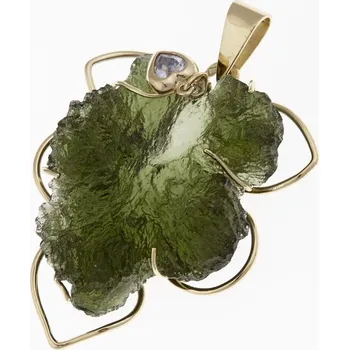 Přívěsek My Moldavite Zlatý přívěsek s přírodním vltavínem a zirkonem - list 759