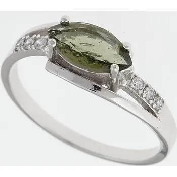Prsten My Moldavite Stříbrný prsten s vltavínem a zirkony 624Z-10210 55 mm