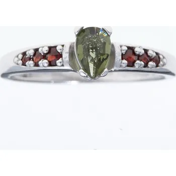 Prsten My Moldavite Stříbrný prsten s vltavínem a granáty 3002-4159 60 mm