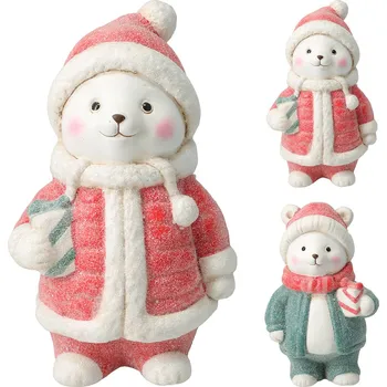 Vánoční dekorace Stojící lední medvěd v zimním oblečení 130 mm (mix 2 vzorů /cena za 1 ks)