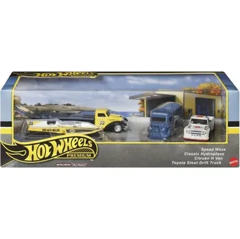 autodráha Mattel HOT WHEELS 3ks prémiový angličák s týmovým tahačem - závod Le Mans 1:64