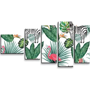 Obraz Sablio Obraz - 5-dílný Zebra a plameňák - 100x60 cm