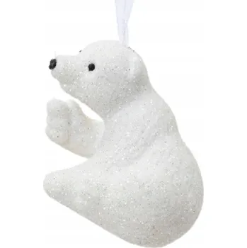 Vánoční ozdoba Ozdoba na stromeček MEDVÍDEK LEDNÍ BÍLÝ Vánoční Koule Koule Brokátová 9 cm