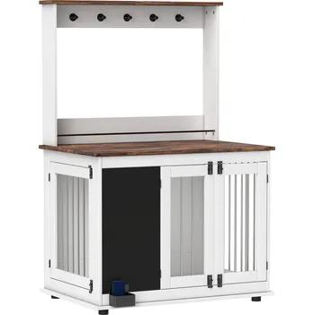 Bouda pro psa PawHut klec pro psy do domácnosti, box pro psy se 3 dvířky, úložný regál na hračky, psí bouda s háčky, psací deska, guma, pro velké psy, bílá