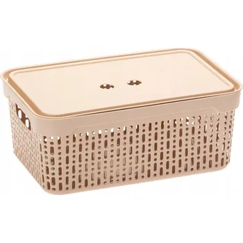 Úložný box Úložný box s víkem, košík AŽUR, organizér MORSETTA XL béžový 39,5×30×13,5 cm