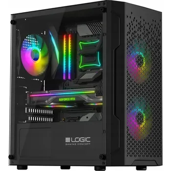 PC skříň Herní počítačová počítačová skříň Logic Aramis ARGB MINI černá, 3 ventilátory