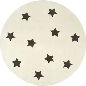 Koberec Průměr 120 cm KOBEREC KULATÝ MĚKKÝ SVĚTLE KRÉMOVÝ DO DĚTSKÉHO POKOJE HVĚZDIČKY