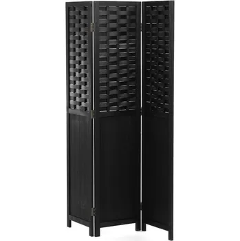 Paraván Dřevěný třídílný paraván QUINQUIN, masiv smrk, černý + vyzvednutí ZDARMA