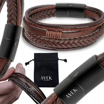 Náramek PÁNSKÝ NÁRAMEK KOŽENÝ NÁRAMEK Z BRAZOVÉ KŮŽE OCEL PLETENÝ JAKO DÁREK 19