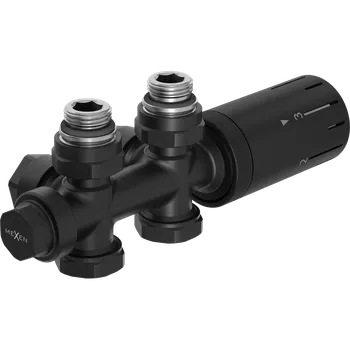Vodovodní baterie Mexen duplex G05, úhlová/přímá termostatická souprava s připojením DN50, černá matná, W908-958-70