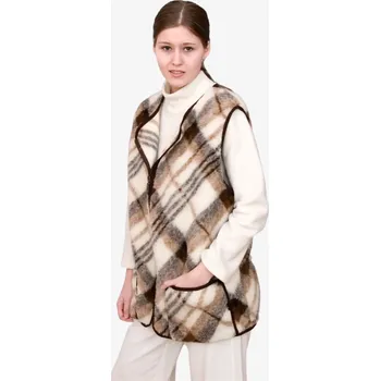 Dámská vesta Vlněná vesta kostka Smetanová, hnědý vzor XL