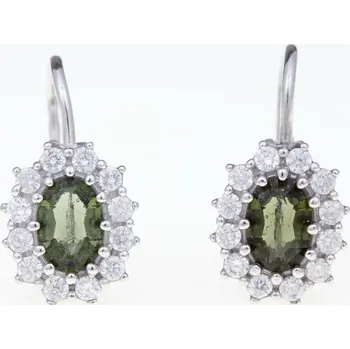 Náušnice My Moldavite Stříbrné náušnice s vltavíny a zirkony 2075-4