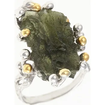 Prsten My Moldavite Stříbrný prsten s přírodním vltavínem 9203-8667 54 mm