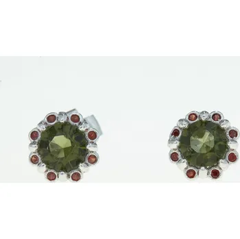 Náušnice My Moldavite Stříbrné náušnice s vltavíny a granáty 2125-2