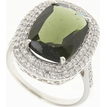Prsten My Moldavite Stříbrný prsten s vltavínem a zirkony 990-12254 60 mm