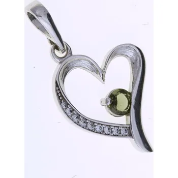 Přívěsek My Moldavite Stříbrný přívěsek s vltavínem a zirkony - srdce-776