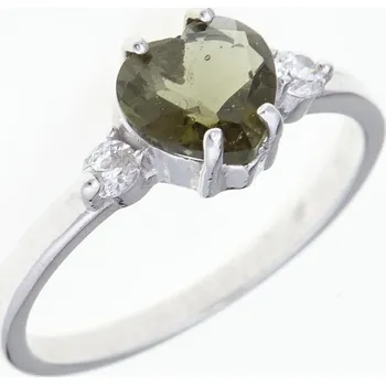 Prsten My Moldavite Stříbrný prsten s vltavínem a zirkony – srdce 249-2636 49 mm